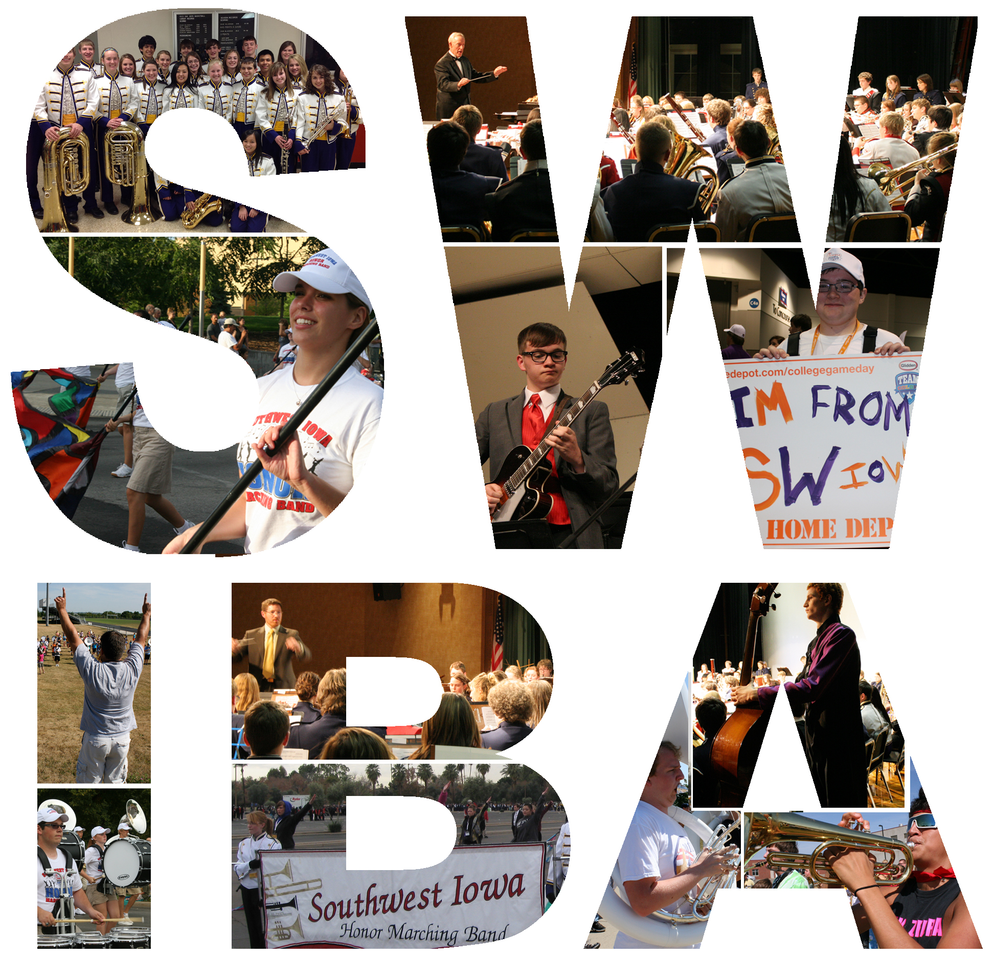 Southwest Iowa Bandmasters logo collage